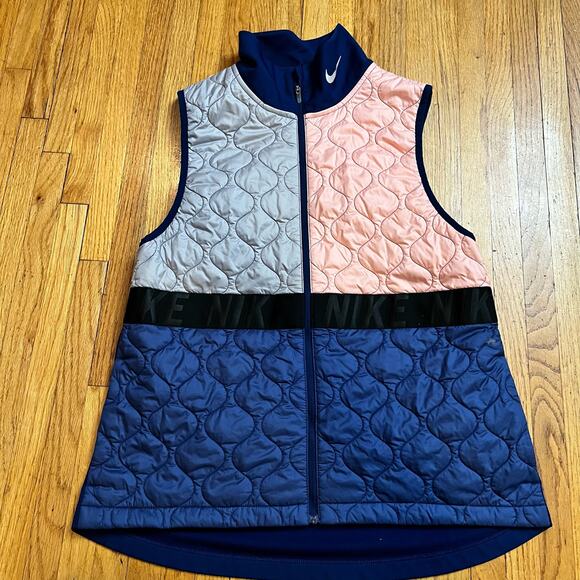 Nike Vest Womens Medium AeroLayer Blue Pink Colorblock Insulated Full Zip - Picture 1 of 8